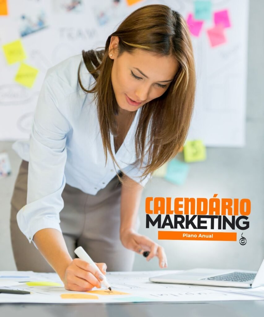empresária planejando campanhas de marketing no calendário anual